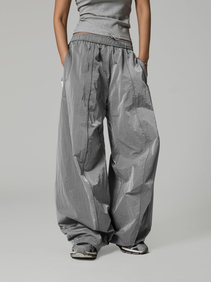 Paper Moon - Korean Women Fashion - #womensfashion - Nylon Drawstring Wide Twist Pattern Trousers - 4