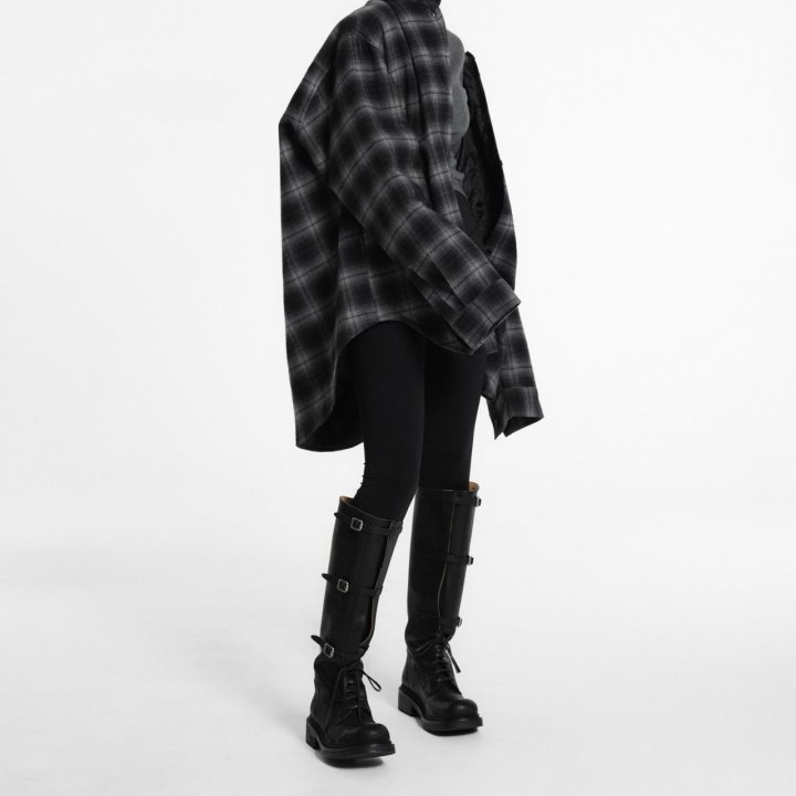 Paper Moon - Korean Women Fashion - #momslook - Oversized Flannel Checked Quilted Button Down Shirt Jacket - 2