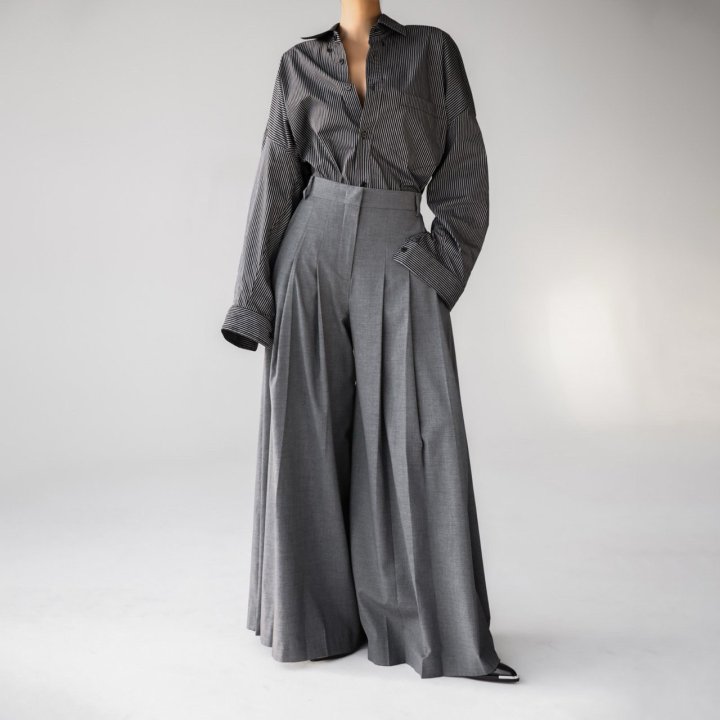 Paper Moon - Korean Women Fashion - #momslook - Pleated Detail Wool Wide Trousers