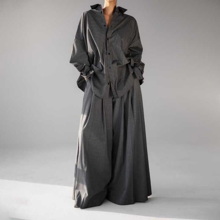 Paper Moon - Korean Women Fashion - #momslook - Pleated Detail Wool Wide Trousers - 3