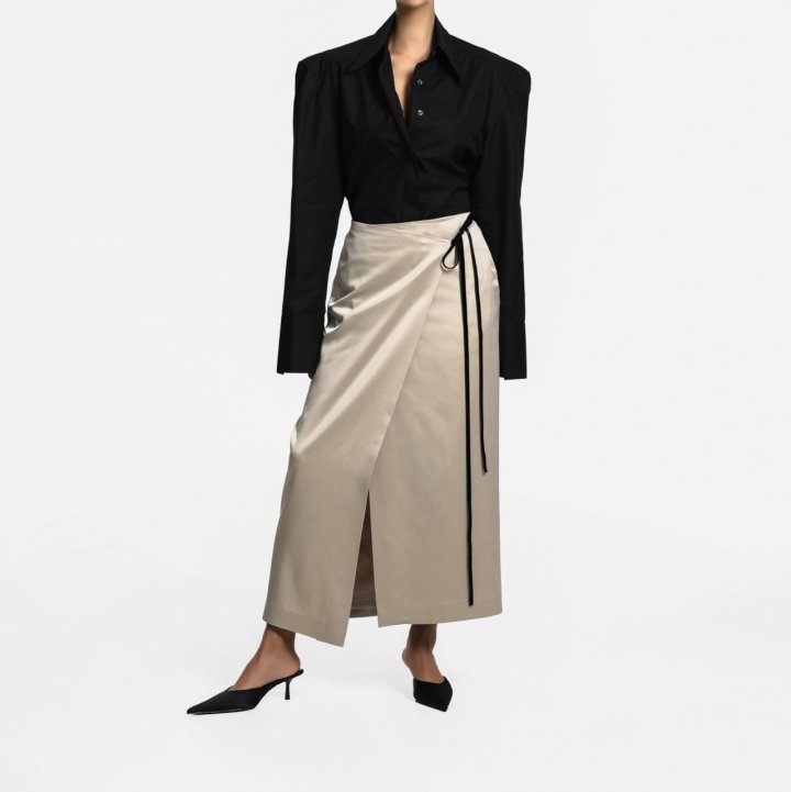 Paper Moon - Korean Women Fashion - #momslook - Velvet Trimmed Satin Wrap Maxi Skirt