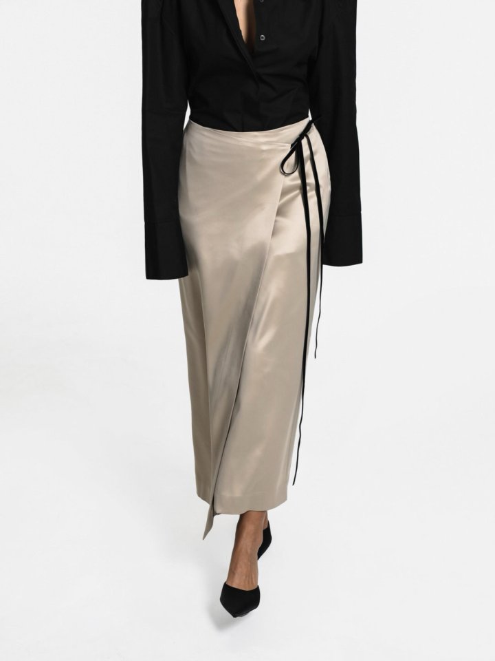Paper Moon - Korean Women Fashion - #momslook - Velvet Trimmed Satin Wrap Maxi Skirt - 4