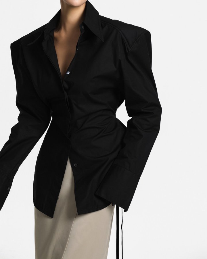 Paper Moon - Korean Women Fashion - #momslook - Padded Shoulder Button Down Shirt - 3