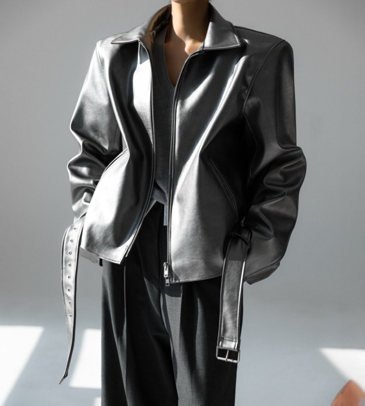 Paper Moon - Korean Women Fashion - #romanticstyle - Oversized Single Zipped Detail Belted Buckle Jacket - 3
