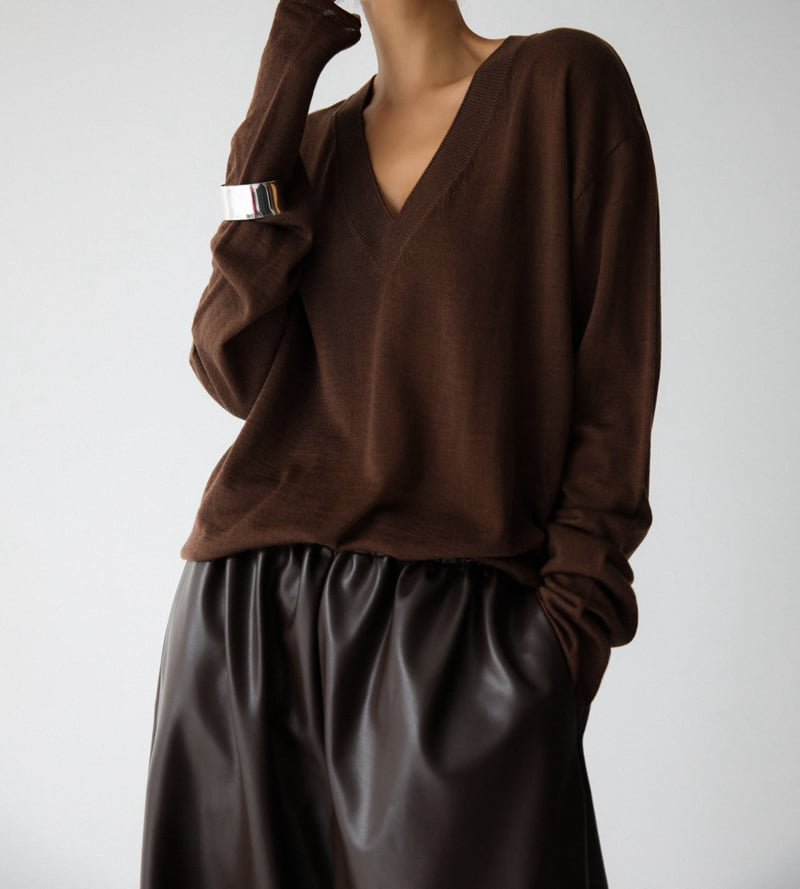 Paper Moon - Korean Women Fashion - #womensfashion - Wool Silk Deep V-neck Long Sleeved Knit - 11