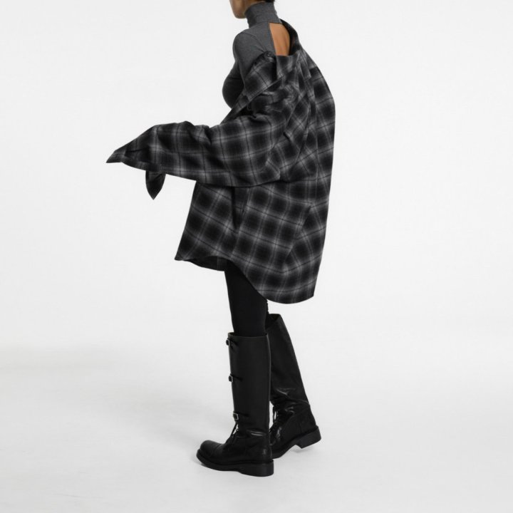 Paper Moon - Korean Women Fashion - #womensfashion - Oversized Flannel Checked Quilted Button Down Shirt Jacket - 3