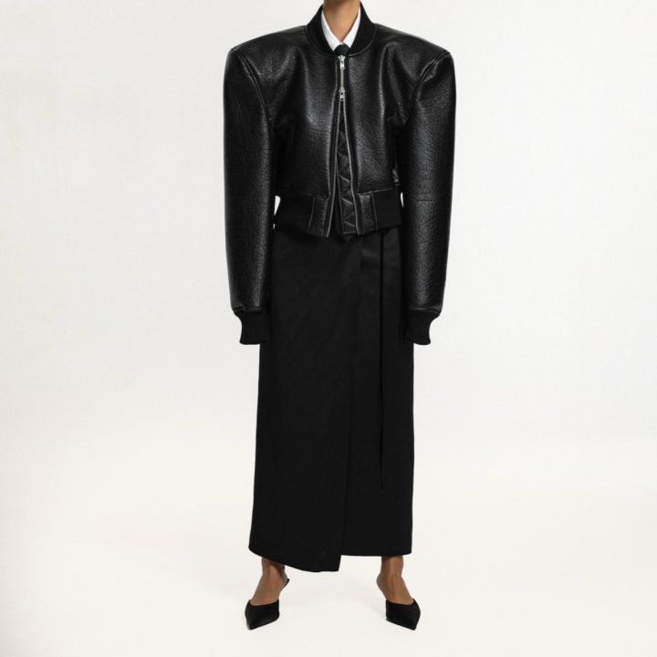 Paper Moon - Korean Women Fashion - #womensfashion - Cushioned Fabric Padded Shoulder Point Detail Bomber Jacket - 6