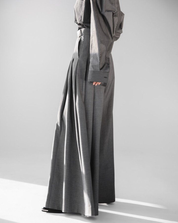 Paper Moon - Korean Women Fashion - #womensfashion - Pleated Detail Wool Wide Trousers - 2