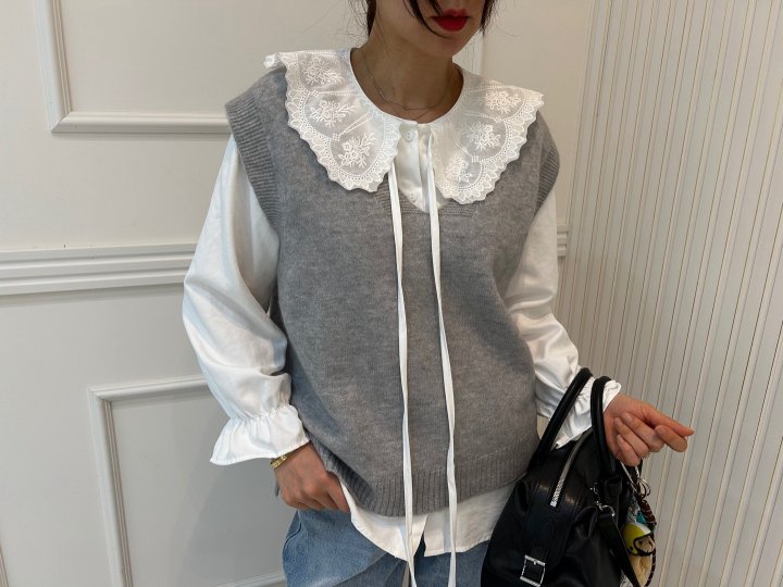 Pearls room - Korean Women Fashion - #momslook - V-neck Vest Set - 8
