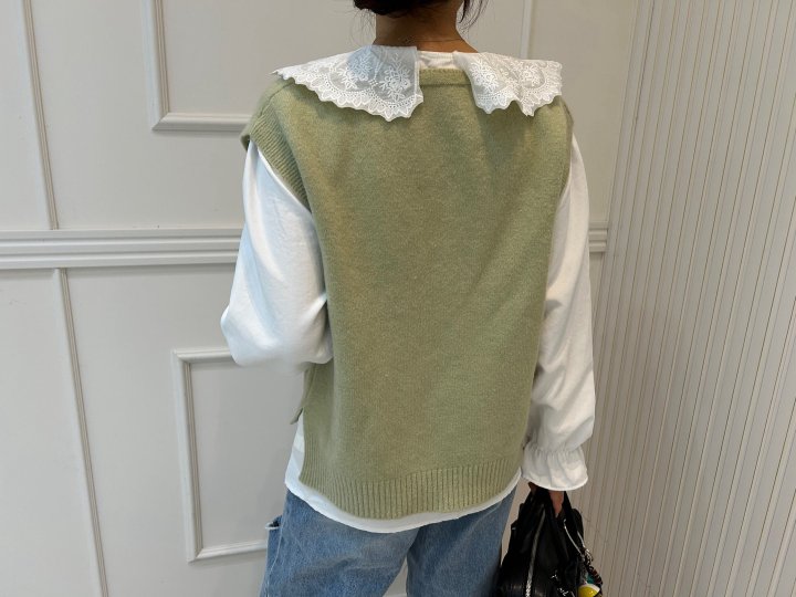 Pearls room - Korean Women Fashion - #restrostyle - V-neck Vest Set - 3