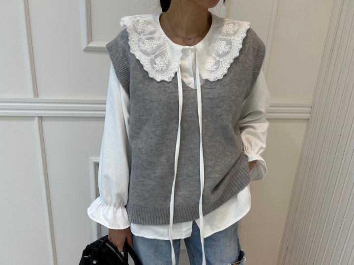 Pearls room - Korean Women Fashion - #thatsdarling - V-neck Vest Set - 6
