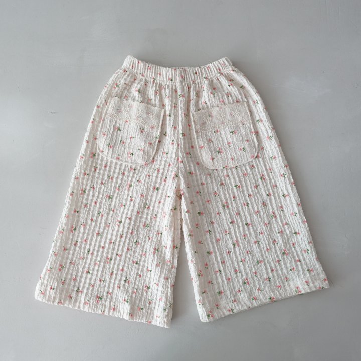 Pudding - Korean Children Fashion - #childrensboutique - Flower Wide Cotton Pants - 3