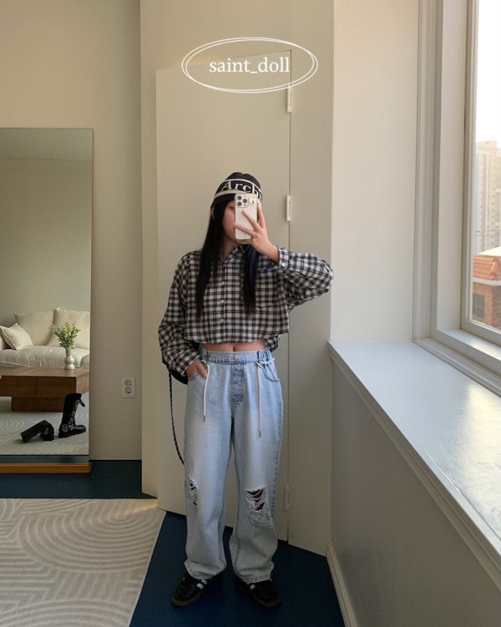 Saint Doll - Korean Children Fashion - #fashionkids - Crop Check Shirt - 5