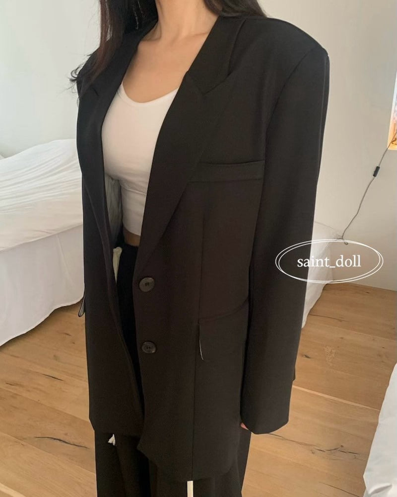 Saint Doll - Korean Women Fashion - #momslook - No Collar Jacket MOM - 9