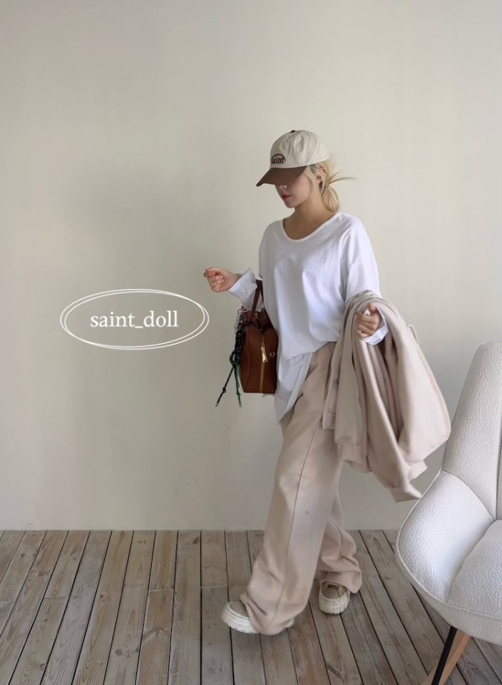 Saint Doll - Korean Women Fashion - #momslook - Side Slit Long Sleeve Tee MOM - 6