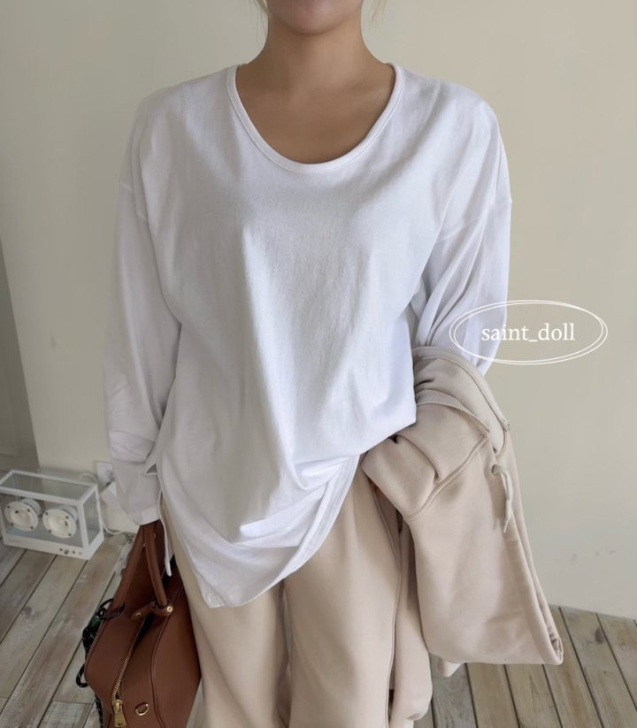 Saint Doll - Korean Women Fashion - #momslook - Side Slit Long Sleeve Tee MOM - 7
