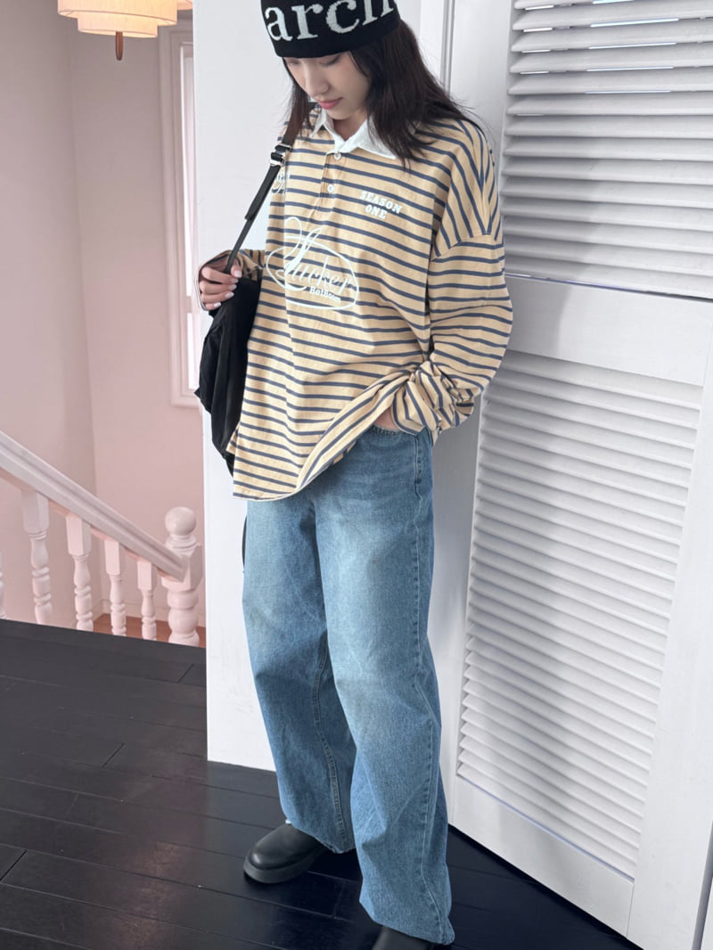 Theres - Korean Women Fashion - #momslook - Collar Stripe Tee - 10