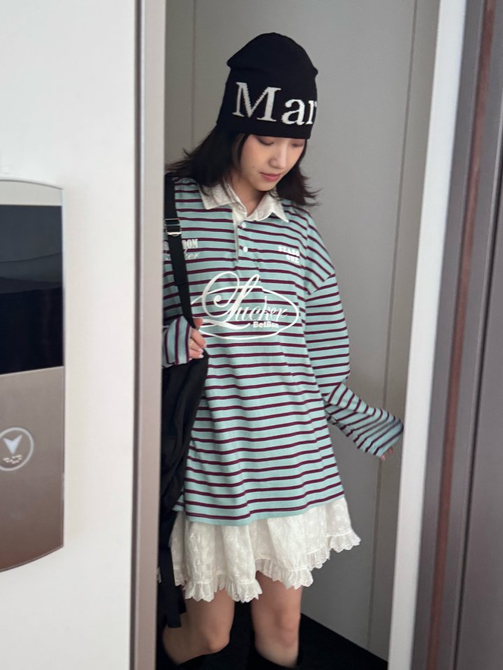 Theres - Korean Women Fashion - #thelittlethings - Collar Stripe Tee - 4