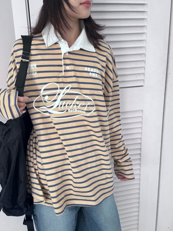 Theres - Korean Women Fashion - #momslook - Collar Stripe Tee - 8
