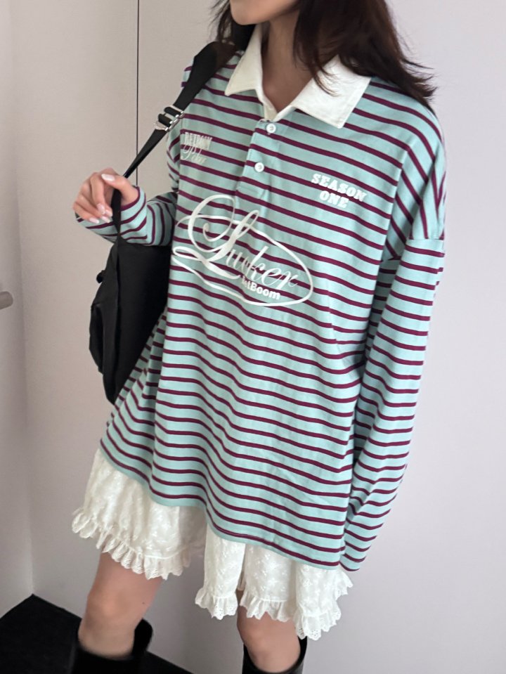 Theres - Korean Women Fashion - #shopsmall - Collar Stripe Tee