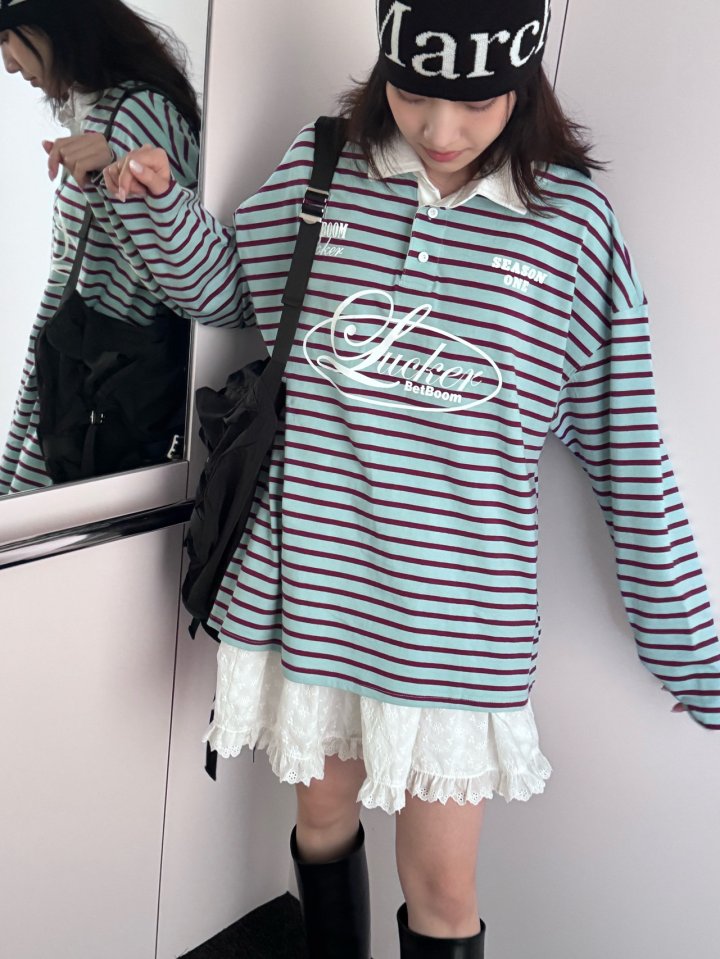 Theres - Korean Women Fashion - #thatsdarling - Collar Stripe Tee - 2