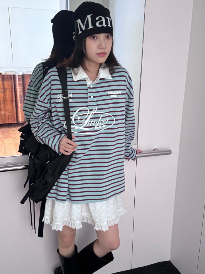 Theres - Korean Women Fashion - #thelittlethings - Collar Stripe Tee - 3