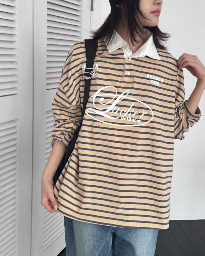 Theres - Korean Women Fashion - #womensfashion - Collar Stripe Tee - 11