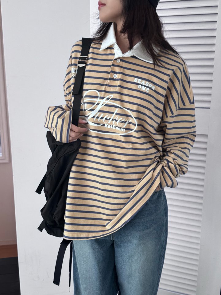 Theres - Korean Women Fashion - #womensfashion - Collar Stripe Tee - 9