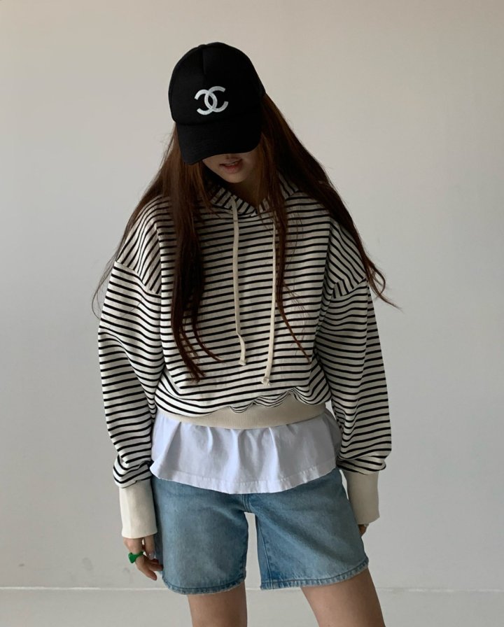 Via - Korean Women Fashion - #womensfashion - Stripe Hoodie - 5