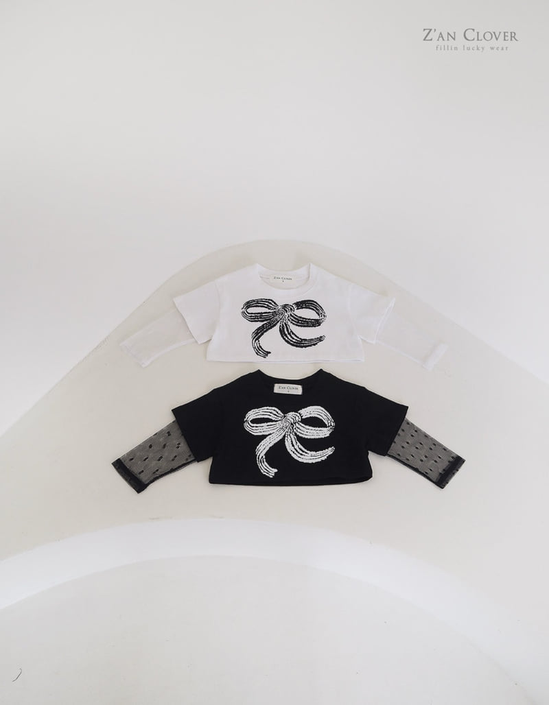 Zan Clover - Korean Children Fashion - #kidsshorts - Mesh Ribbon Short Tee - 3