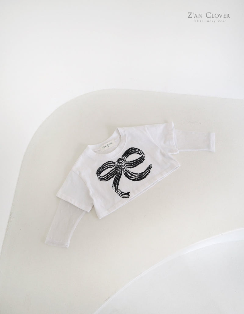 Zan Clover - Korean Children Fashion - #kidsshorts - Mesh Ribbon Short Tee - 4