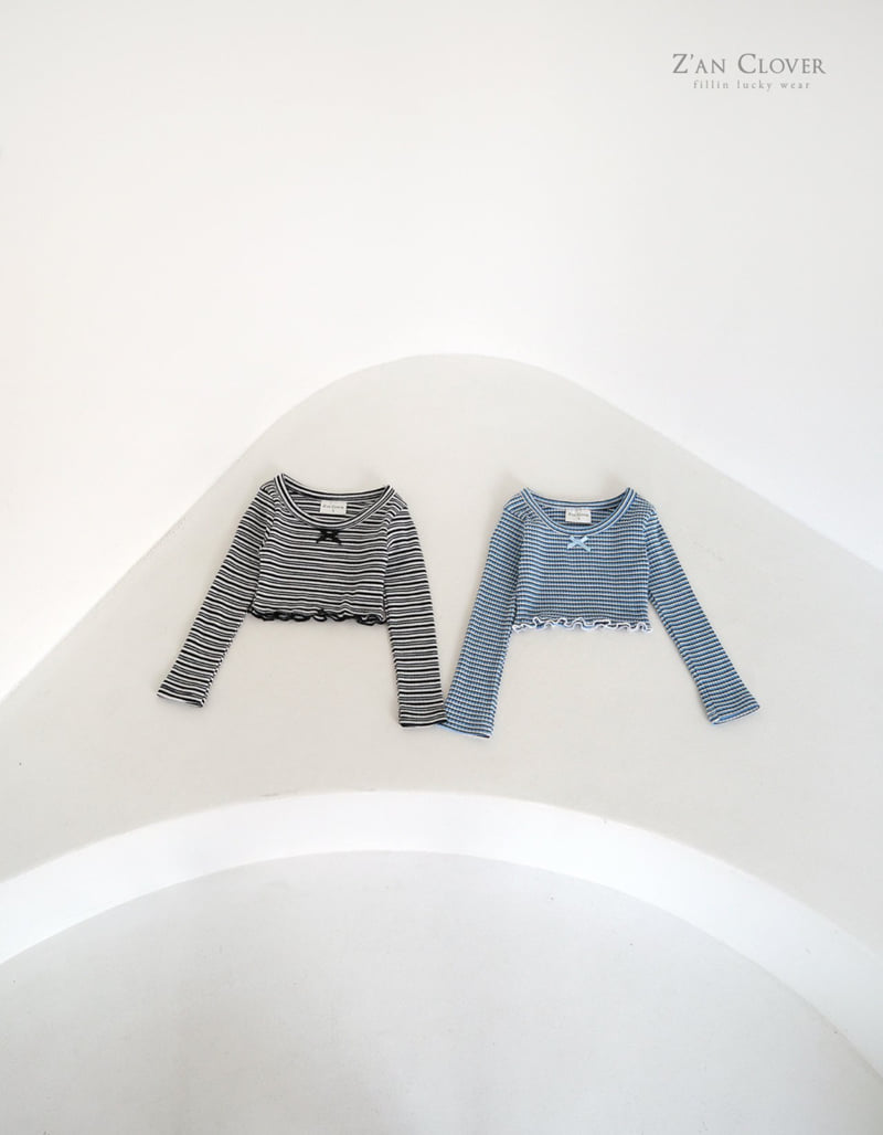 Zan Clover - Korean Children Fashion - #kidzfashiontrend - Stripe Ribbon Short Tee - 3