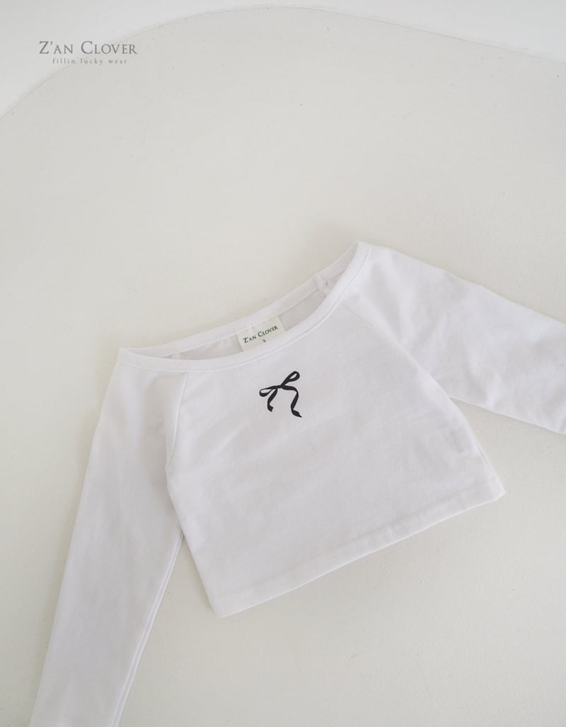 Zan Clover - Korean Children Fashion - #magicofchildhood - Off Shoulder Ribbon Tee - 4