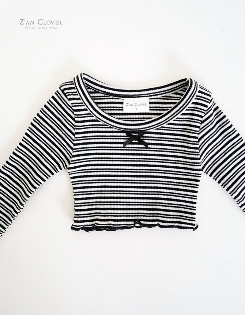 Zan Clover - Korean Children Fashion - #prettylittlegirls - Stripe Ribbon Short Tee - 8