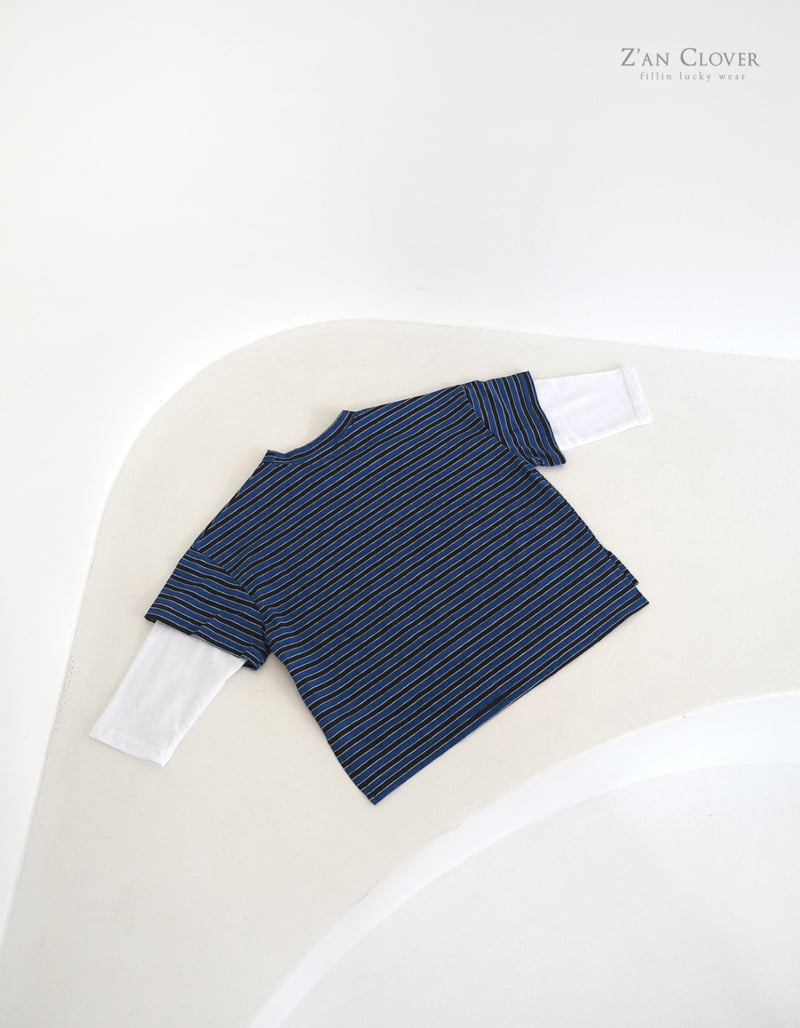 Zan Clover - Korean Children Fashion - #toddlerclothing - Indigo Layered Tee - 7