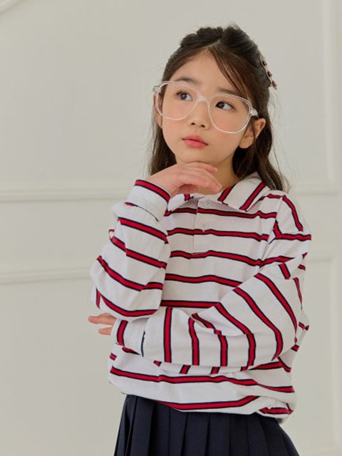Stripe Banding Collar Tee