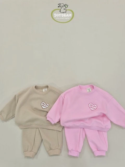 Heart Embroidery Top Bottom Set