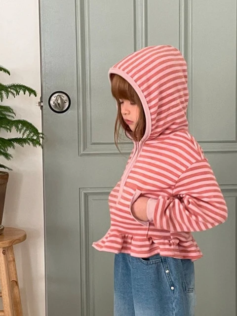 Frill Stripe Hooded Jumper