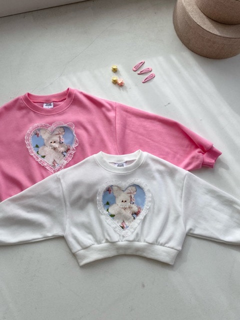 Lace Heart Rabbit Crop Sweatshirts