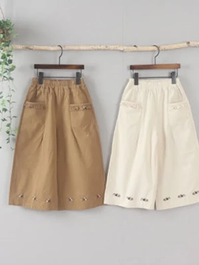 Embroidery Long Wide Pants