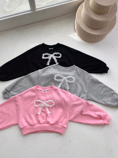 Lace Ribbon Crop Sweatshirts