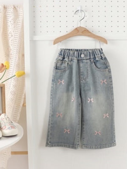 Embroidery Ribbon Denim Pants