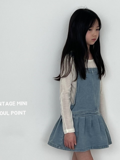 Frill Denim Suspenders One-piece