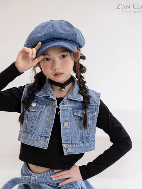 Crop Blue Denim Vest Crop Blue Denim Vest