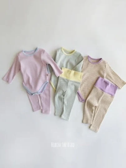Striped Bodysuit Top Bottom Set Striped Bodysuit Top Bottom Set