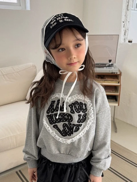 Heart Lace Crop Sweatshirts