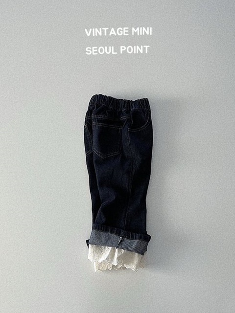Lace Hem Denim Pants