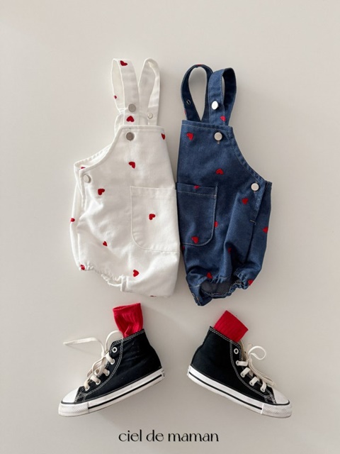 Heart Embroidery Denim Overalls