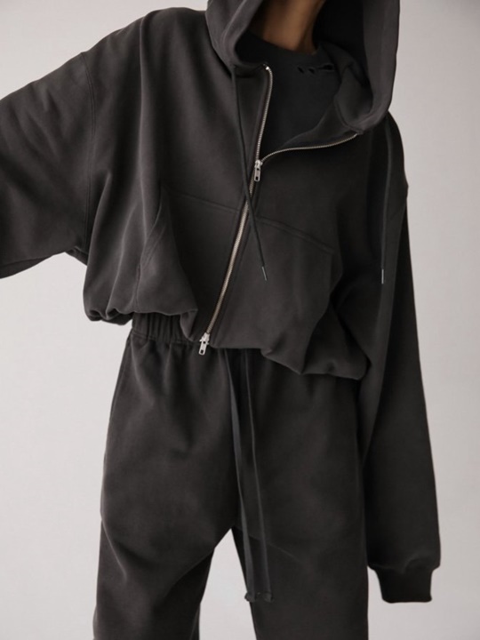 Pigment Cotton Wave Hem Hoodie Full Zip-up Pigment Cotton Wave Hem Hoodie Full Zip-up