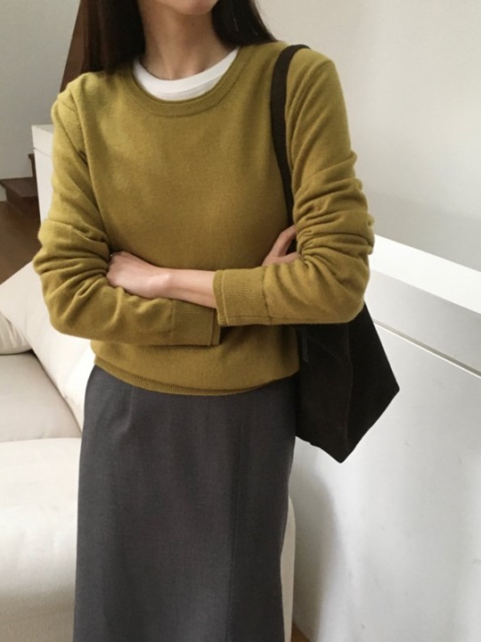 Wool Cashmere Double Lipped Round Neck Knit Pullover Wool Cashmere Double Lipped Round Neck Knit Pullover